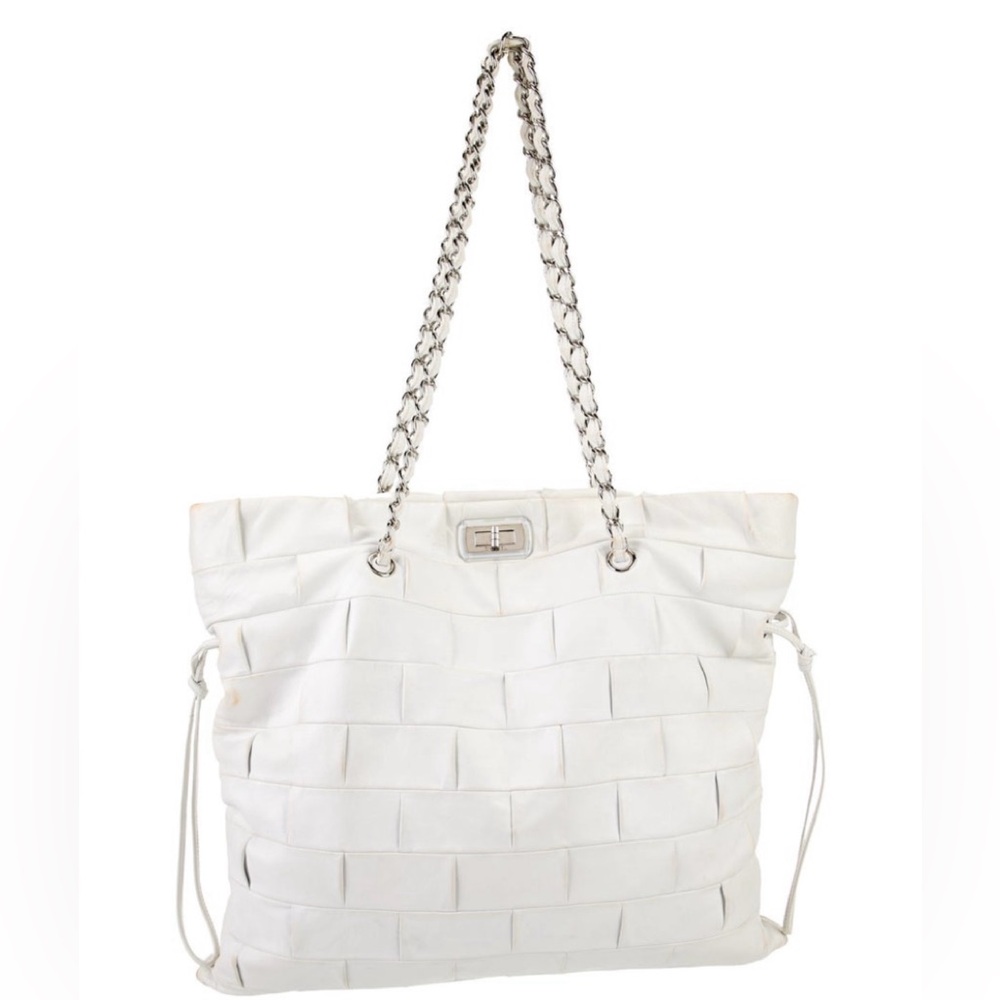 Chanel Authentic Igloo Elegant White Woven Tote Bag!